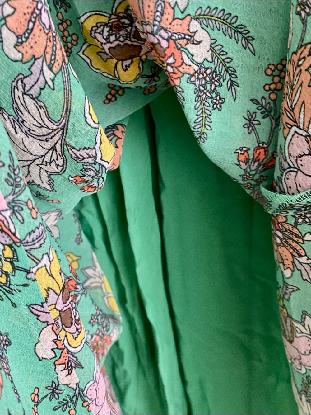 Free People Earthfolk Maxi Dress Green Floral Boho Ruched Sleeve XS - Picture 5 of 16
